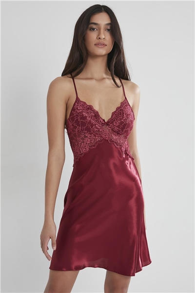 Pierre Cardin 4050 Saten Gecelik Sabahlık Takım - Bordo