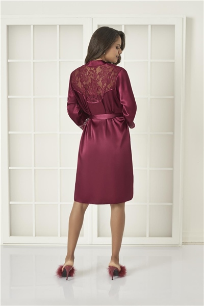 Pierre Cardin 4075 Saten Gecelik Sabahlık Takım - Bordo