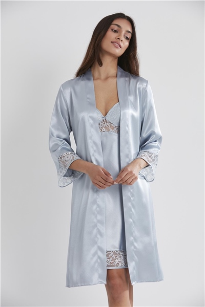 Pierre Cardin 4075 Saten Sabahlıklı Gecelik Takım - Mist