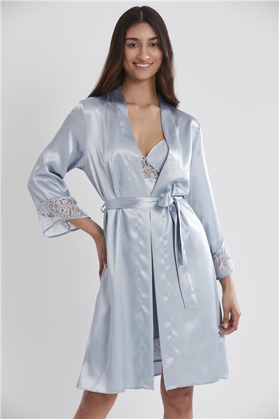 Pierre Cardin 4075 Saten Sabahlıklı Gecelik Takım - Mist