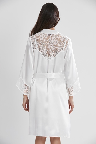 Pierre Cardin 4075 Saten Sabahlıklı Gecelik Takım - Ekru