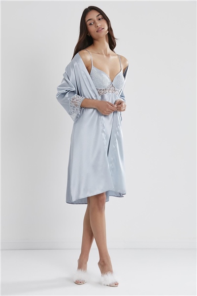 Pierre Cardin 4075 Saten Sabahlıklı Gecelik Takım - Mist