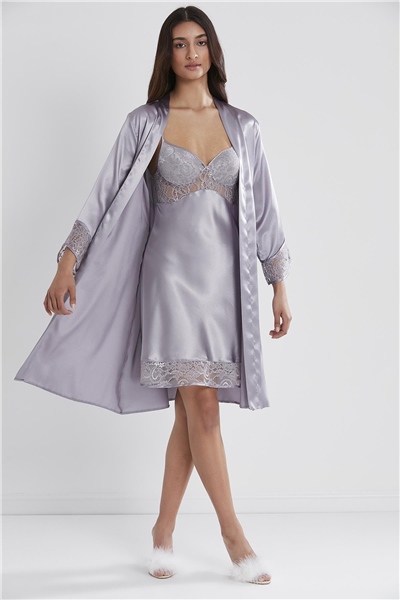 Pierre Cardin 4075 Saten Sabahlıklı Gecelik Takım - Royal