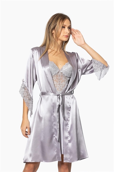 Pierre Cardin 4240 Kadın Saten Gecelik Sabahlık Takım-Royal