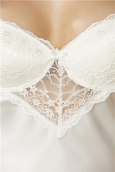 Pierre Cardin 425 Kadın İp Askılı Saten Dantelli Şort Takım-Ekru