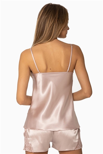 Pierre Cardin 425 Kadın İp Askılı Saten Dantelli Şort Takım-Pudra