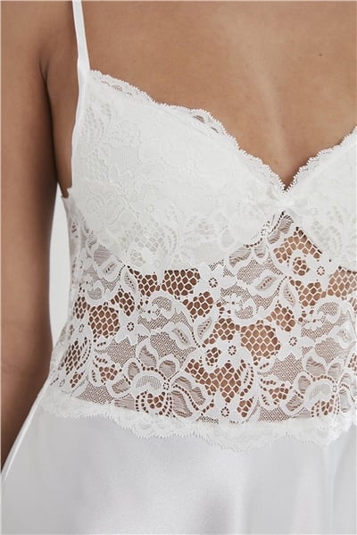 Pierre Cardin 4265 Kadın Saten Gecelik Sabahlık Takım-Ekru