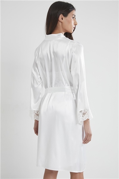 Pierre Cardin 4265 Kadın Saten Gecelik Sabahlık Takım-Ekru