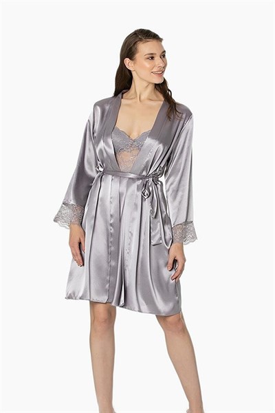 Pierre Cardin 4265 Kadın Saten Gecelik Sabahlık Takım-Royal