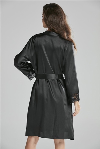 Pierre Cardin 4265 Kadın Saten Gecelik Sabahlık Takım-Siyah