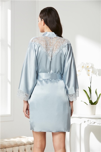 Pierre Cardin 4280 Kadın Saten Dantelli Gecelik Sabahlık Takım-Mist