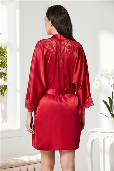 Pierre Cardin 4280 Kadın Saten Dantelli Gecelik Sabahlık Takım-Bordo