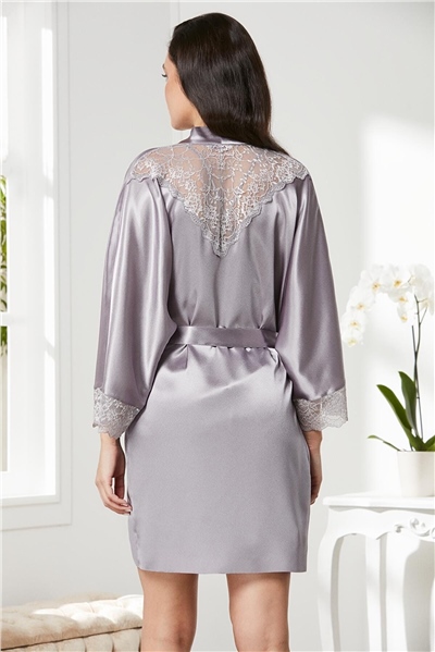Pierre Cardin 4280 Kadın Saten Dantelli Gecelik Sabahlık Takım-Royal