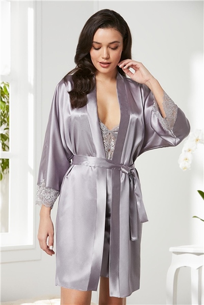 Pierre Cardin 4280 Kadın Saten Dantelli Gecelik Sabahlık Takım-Royal