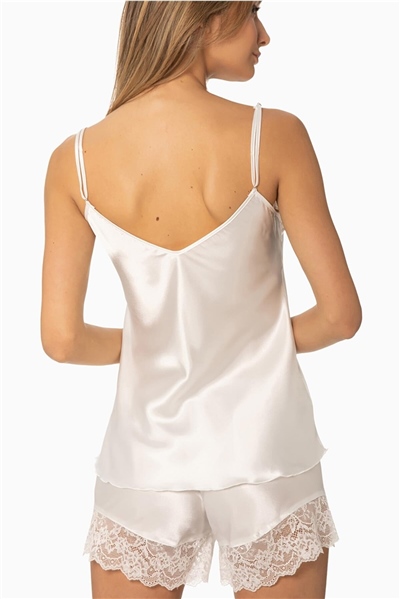 Pierre Cardin 430 Kadın İp Askılı Saten Dantelli Şort Takım-Ekru