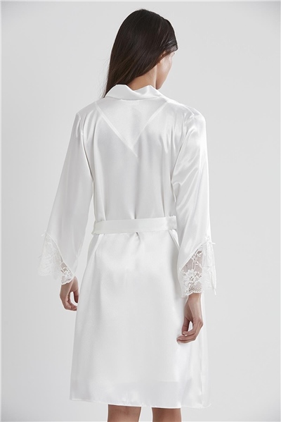 Pierre Cardin 4300 Kadın Saten Gecelik Sabahlık Takım-Ekru