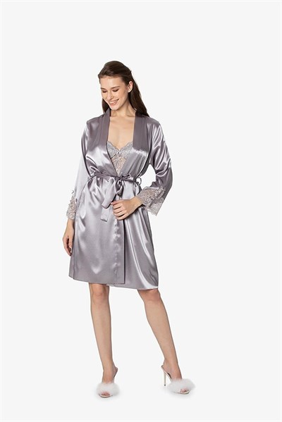 Pierre Cardin 4300 Kadın Saten Gecelik Sabahlık Takım-Royal