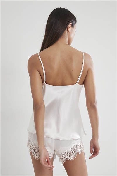 Pierre Cardin 435 Kadın İp Askılı Saten Dantelli Şort Takım-Ekru