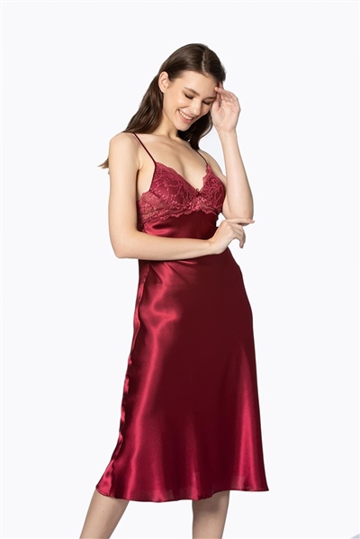 Pierre Cardin 4370 Kadın Saten Gecelik Sabahlık Takım-Bordo