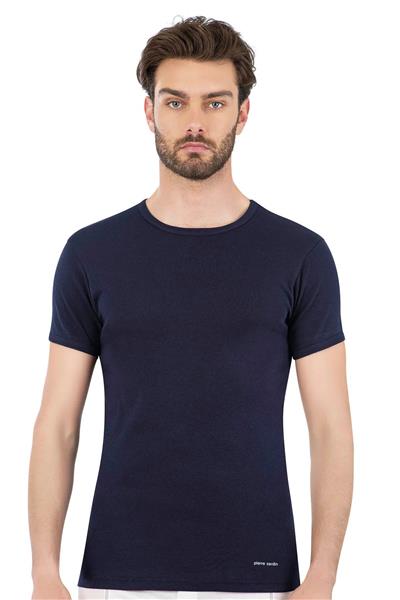 Pierre Cardin 440 Erkek %100 Pamuk Ribana Bisiklet Yaka Yarım Kol Fanila-Lacivert