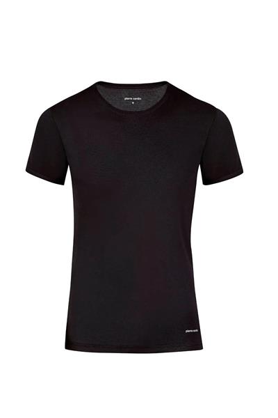 Pierre Cardin 440 Erkek %100 Pamuk Ribana Bisiklet Yaka Yarım Kol Fanila-Siyah