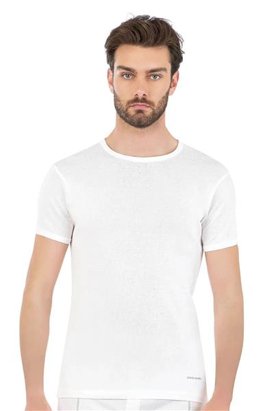 Pierre Cardin 440 Erkek %100 Pamuk Ribana Bisiklet Yaka Yarım Kol Fanila-Beyaz