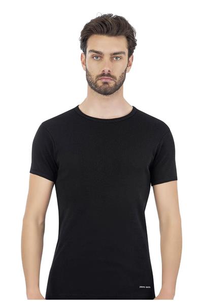 Pierre Cardin 440 Erkek %100 Pamuk Ribana Bisiklet Yaka Yarım Kol Fanila-Siyah