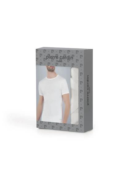 Pierre Cardin 440 Erkek %100 Pamuk Ribana Bisiklet Yaka Yarım Kol Fanila-Beyaz
