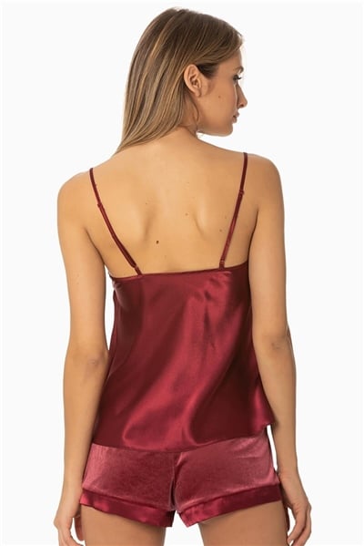 Pierre Cardin 440 Kadın İp Askılı Şort Takım-Bordo
