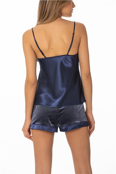 Pierre Cardin 440 Kadın Kadife Saten Pijama Şort Takım - Lacivert