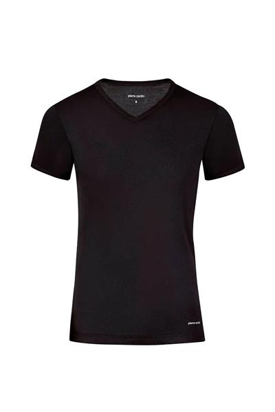Pierre Cardin 442 Erkek %100 Pamuk Ribana V Yaka Yarım Kol Fanila-Siyah