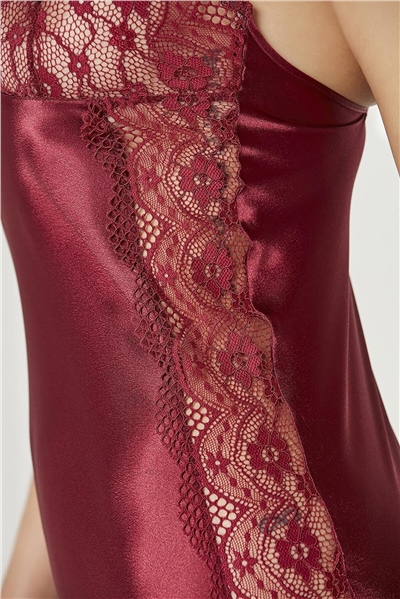 Pierre Cardin 4438 Kadın Saten Gecelik Sabahlık Takım-Bordo