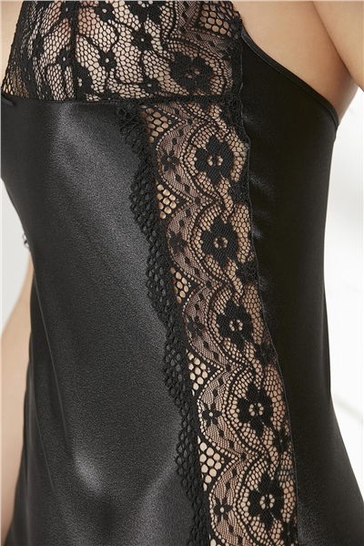 Pierre Cardin 4438 Kadın Saten Gecelik Sabahlık Takım-Siyah