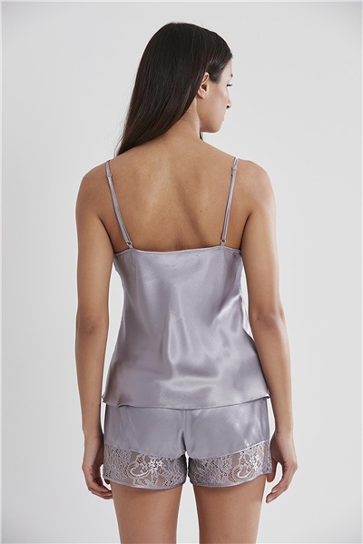 Pierre Cardin 445 Kadın İp Askılı Saten Dantelli Şort Takım-Royal