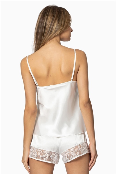 Pierre Cardin 445 Kadın İp Askılı Saten Dantelli Şort Takım-Ekru