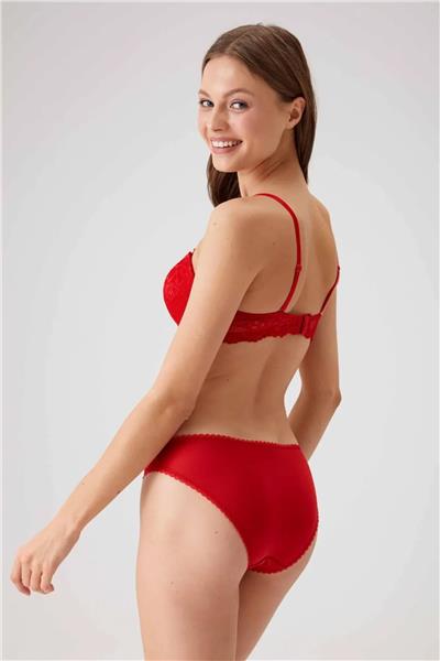 Pierre Cardin 4560 Kadın Kırmızı Dantelli Sütyen Külot Takım -Kırmızı