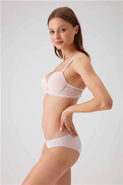 Pierre Cardin 4560 Kadın Pudra Dantelli Sütyen Külot Takım -Pudra