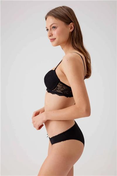Pierre Cardin 4560 Kadın Siyah Dantelli Sütyen Külot Takım -Siyah