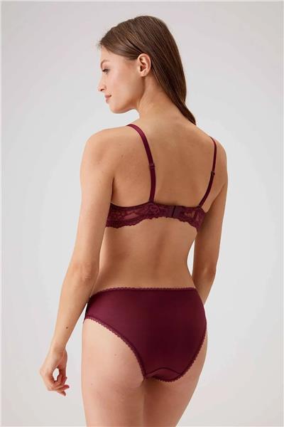 Pierre Cardin 4561 Milan Push Up Dolgulu Dantelli Çeyiz Sütyen Ve Külot Iç Çamaşır Takımı-Mürdüm