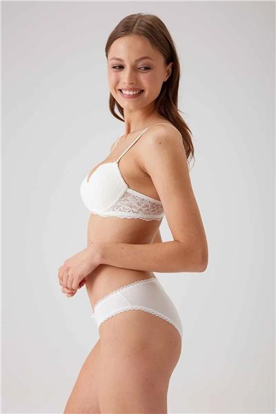Pierre Cardin 4561 Milan Push Up Dolgulu Dantelli Çeyiz Sütyen Ve Külot Iç Çamaşır Takımı-Ekru