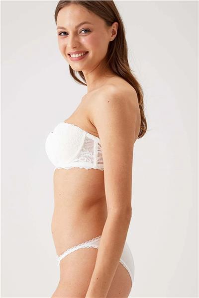 Pierre Cardin 4563 Kadın Ekru Destekli Straplez Dantelli Sütyen Külot Takım-Ekru