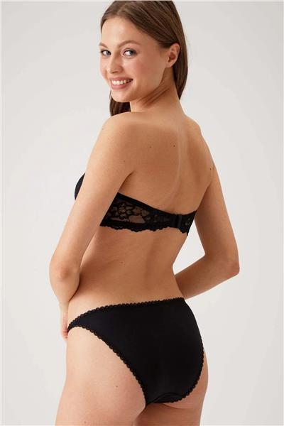 Pierre Cardin 4563 Kadın Siyah Destekli Straplez Dantelli Sütyen Külot Takım-Siyah
