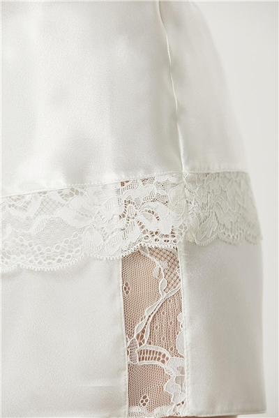 Pierre Cardin 460 Kadın İp Askılı Saten Dantelli Şort Takım-Ekru