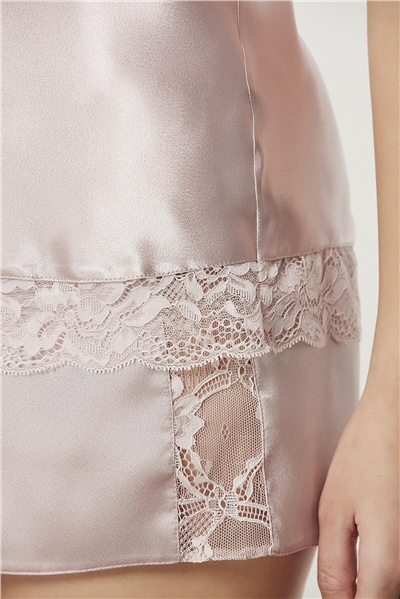 Pierre Cardin 460 Kadın İp Askılı Saten Dantelli Şort Takım-Pudra