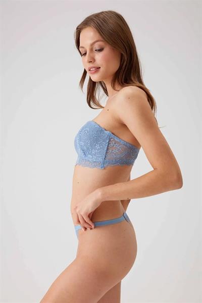 Pierre Cardin 4736 Desteksiz Straplez Sütyen Külot Takım-Mavi
