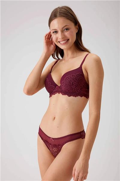 Pierre Cardin 4740 Balenli Soft Push Up Sütyen Külot Takım-Mürdüm