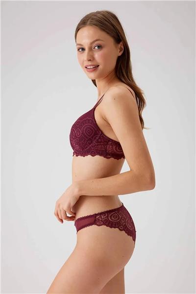 Pierre Cardin 4740 Balenli Soft Push Up Sütyen Külot Takım-Mürdüm