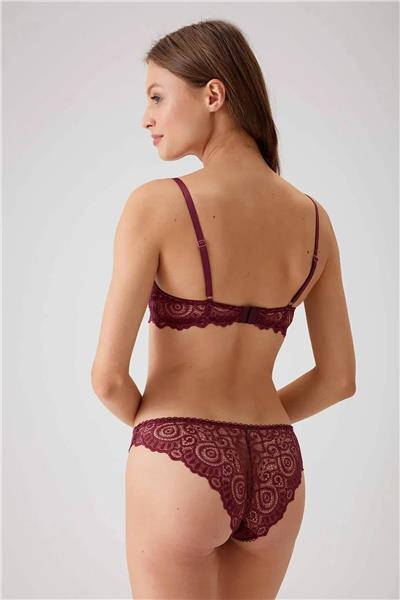 Pierre Cardin 4740 Balenli Soft Push Up Sütyen Külot Takım-Mürdüm