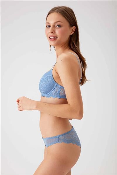 Pierre Cardin 4740 Balenli Soft Push Up Sütyen Külot Takım-Mavi