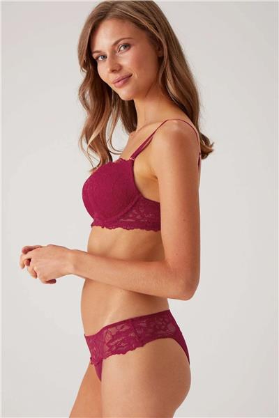 Pierre Cardin 4790 Kadın Mürdüm Balenli Ekstra Destekli Sütyen Külot Takım -Mürdüm